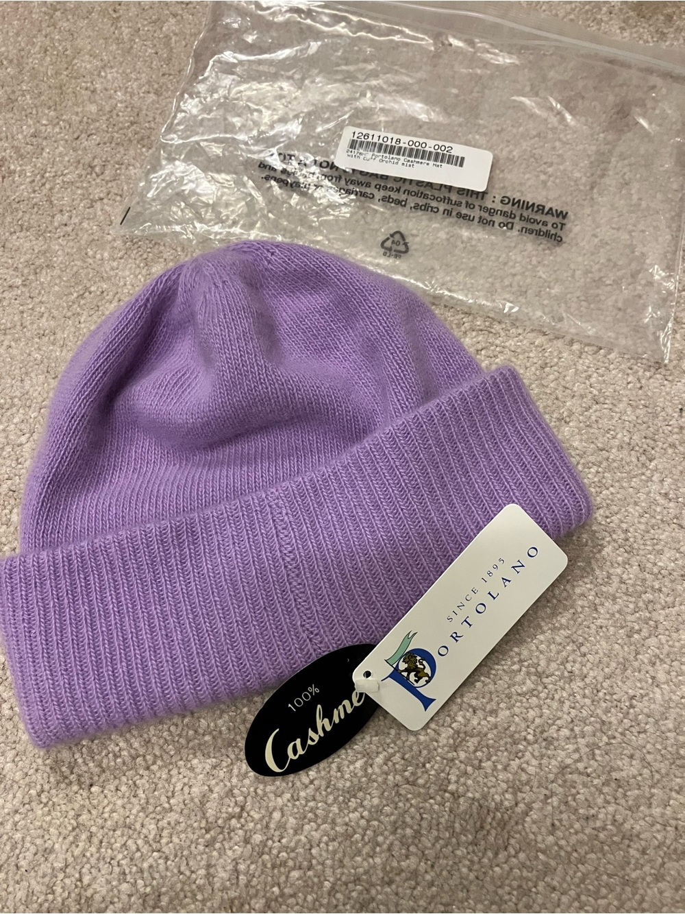 NWT Portolano 100% Cashmere Hat with Cuff Orchid Mist New Lavender Lilac Purple